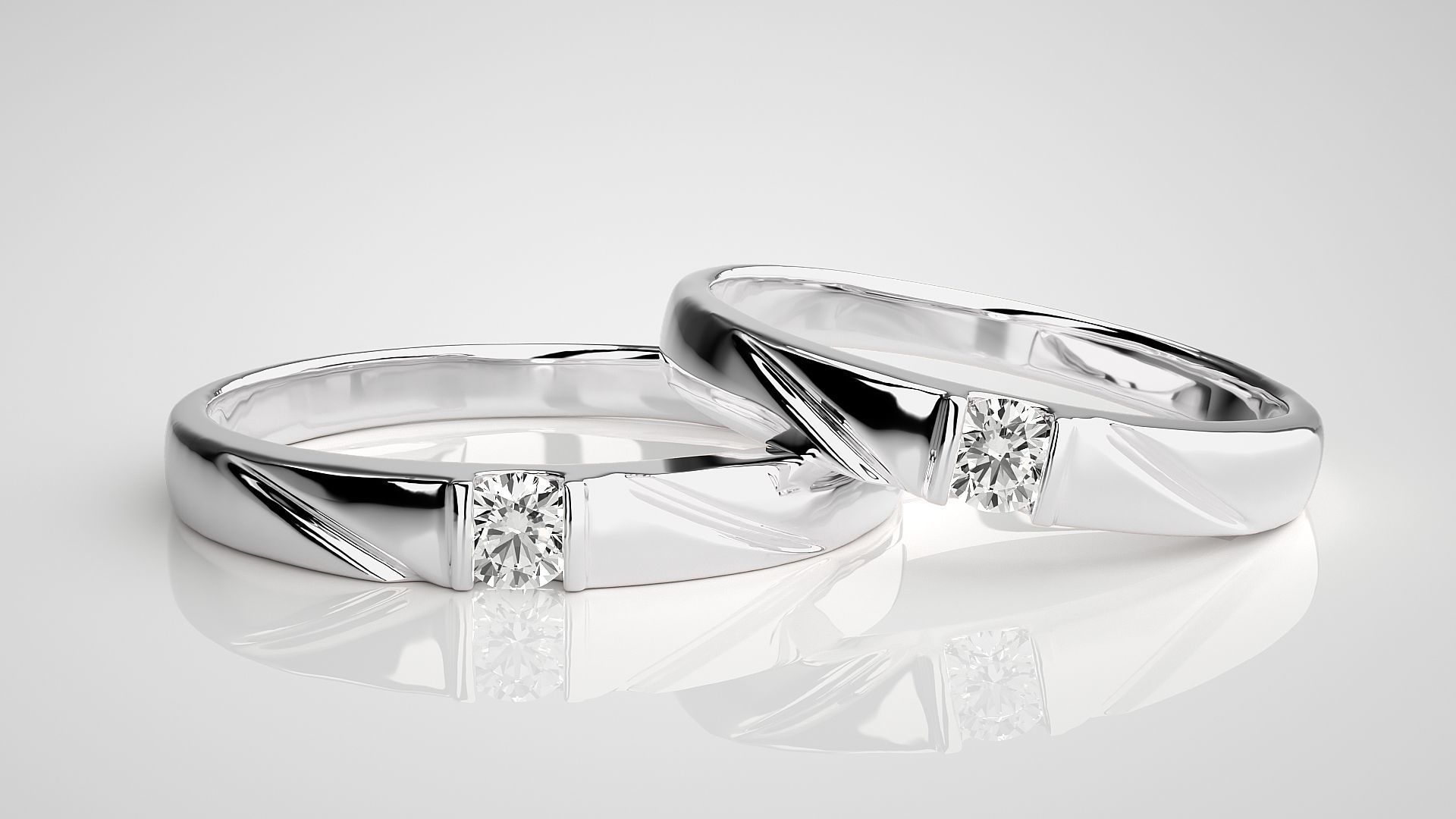 Solitaire Couple Band Ring 3dm stl render detail 3D print model_5