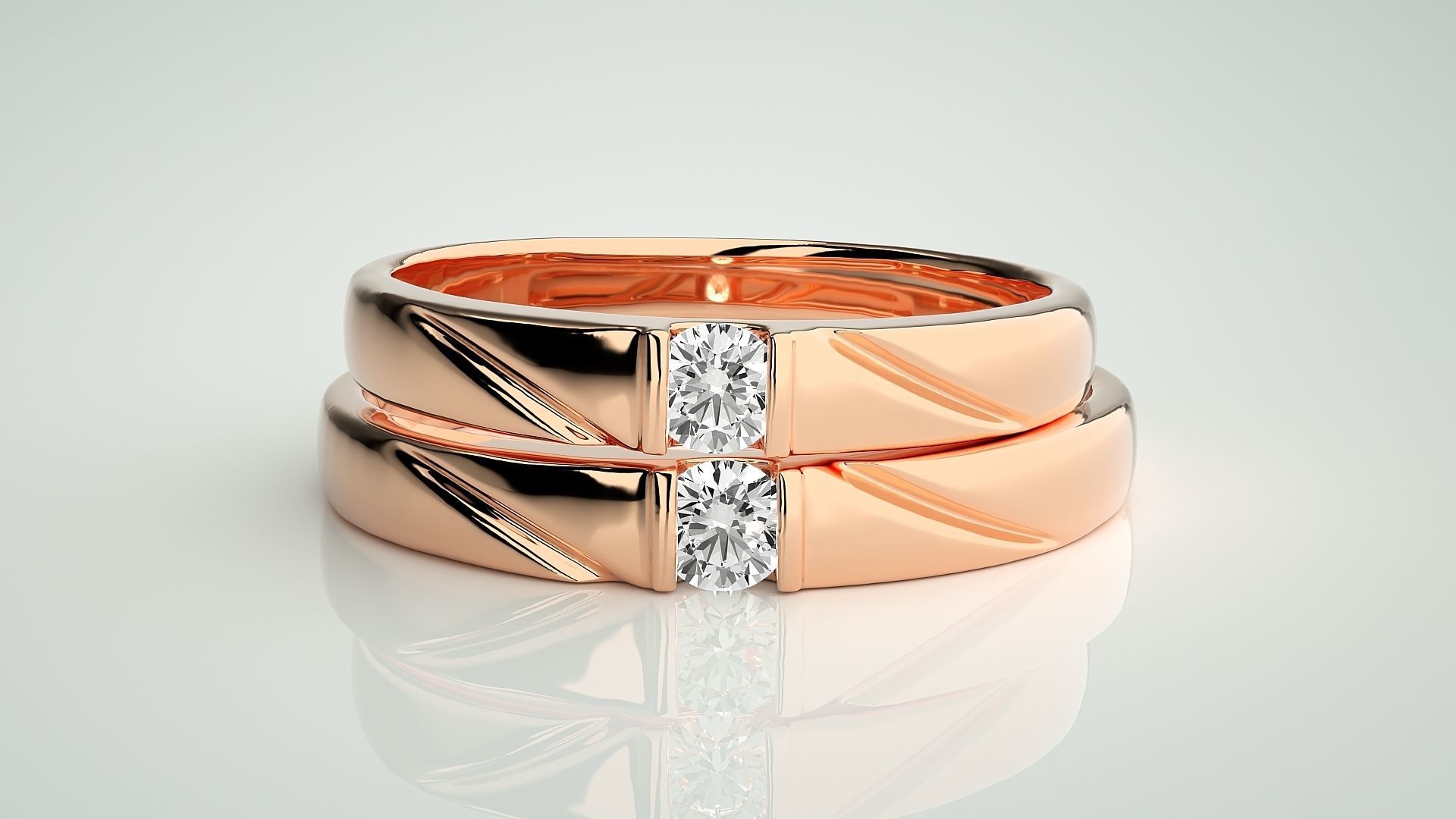 Solitaire Couple Band Ring 3dm stl render detail 3D print model_2