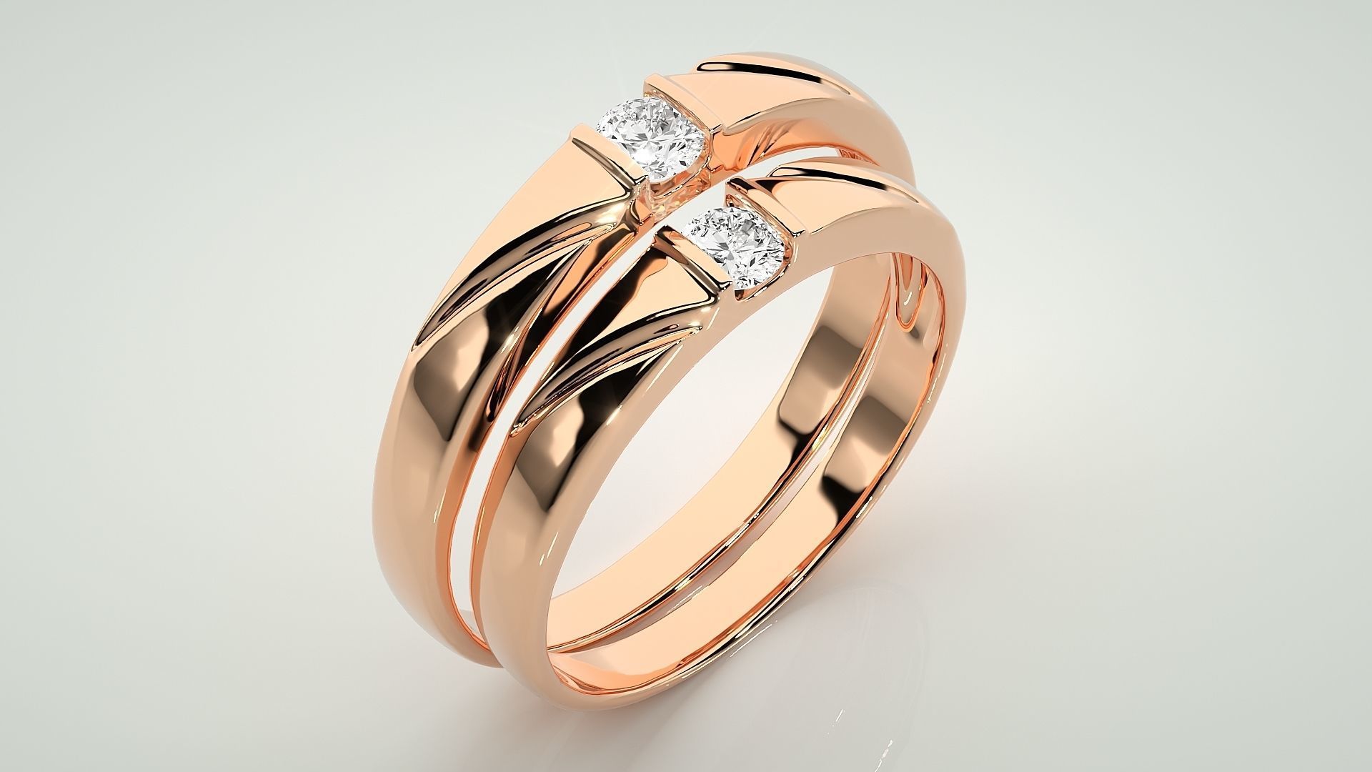 Solitaire Couple Band Ring 3dm stl render detail 3D print model_4