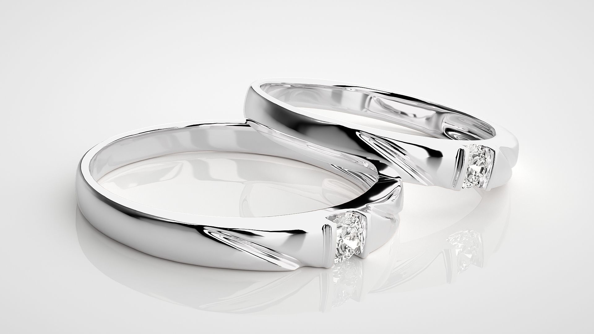 Solitaire Couple Band Ring 3dm stl render detail 3D print model_6