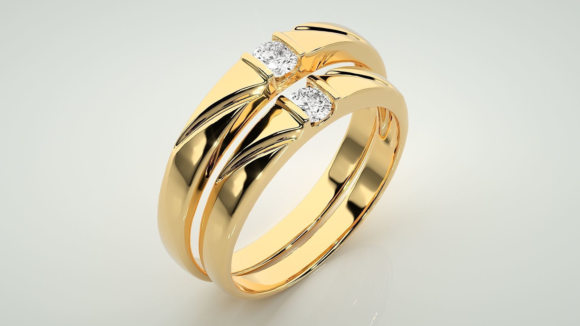 Solitaire Couple Band Ring 3dm stl render detail 3D print model_12
