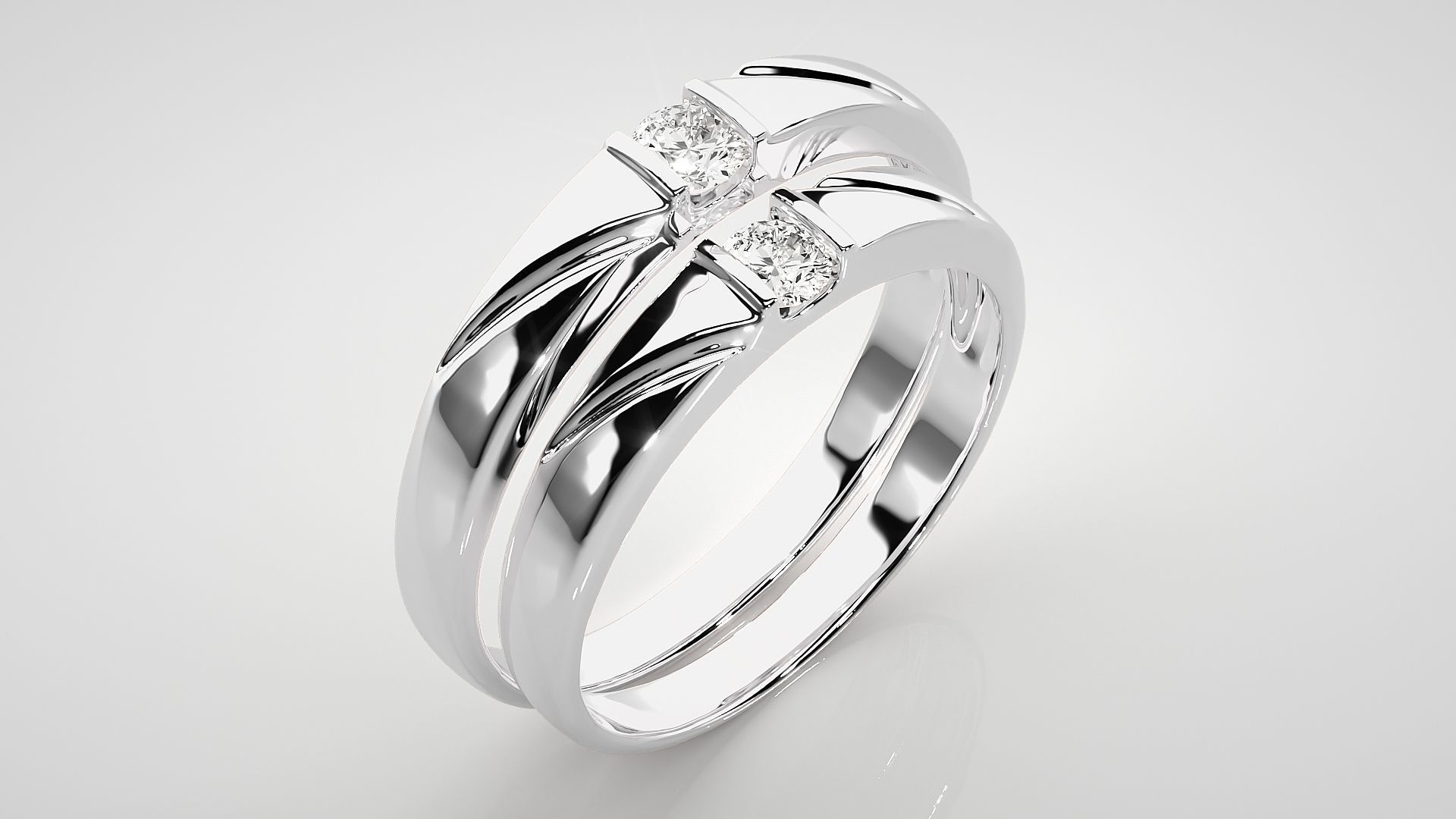 Solitaire Couple Band Ring 3dm stl render detail 3D print model_8