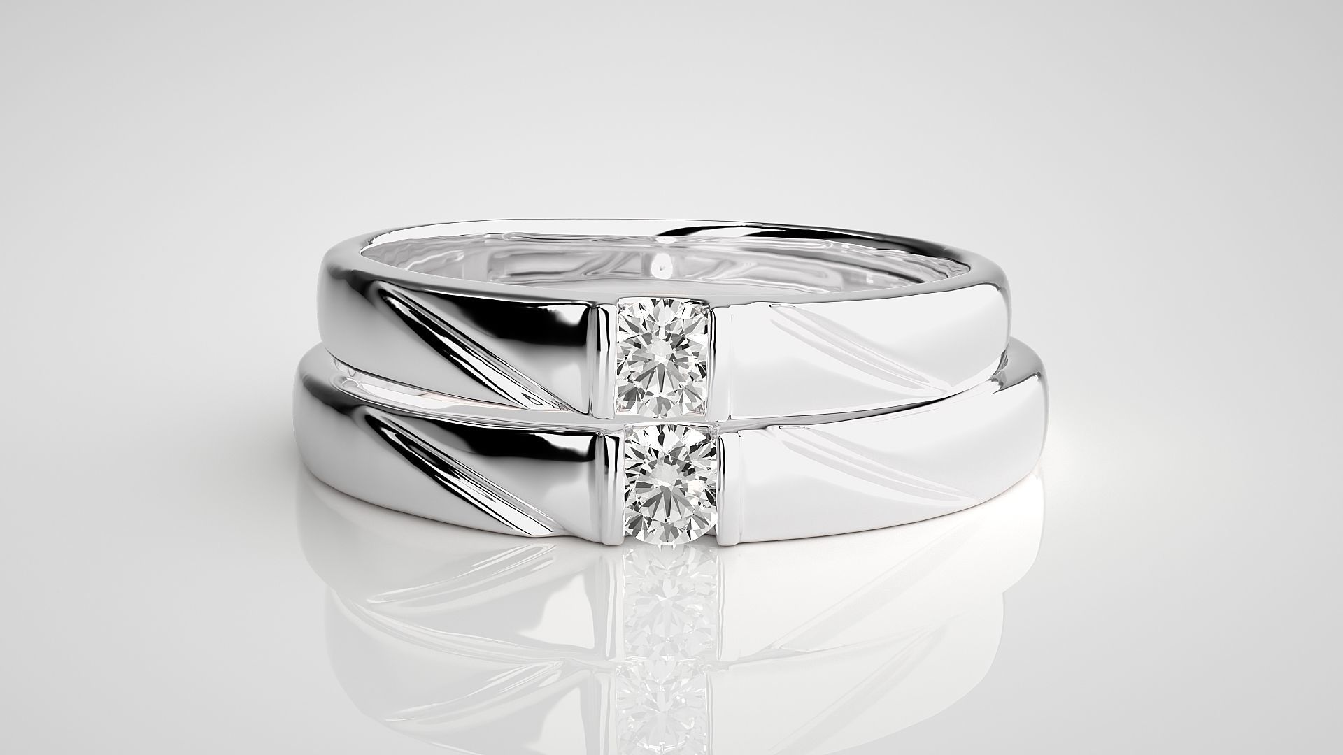 Solitaire Couple Band Ring 3dm stl render detail 3D print model_7
