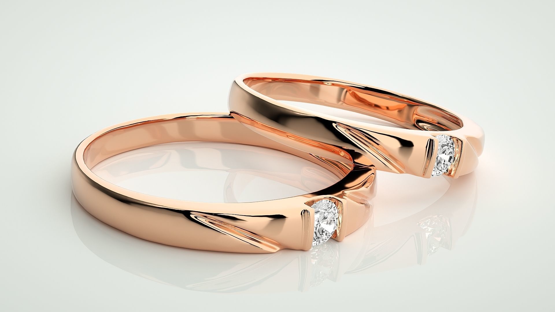 Solitaire Couple Band Ring 3dm stl render detail 3D print model_1