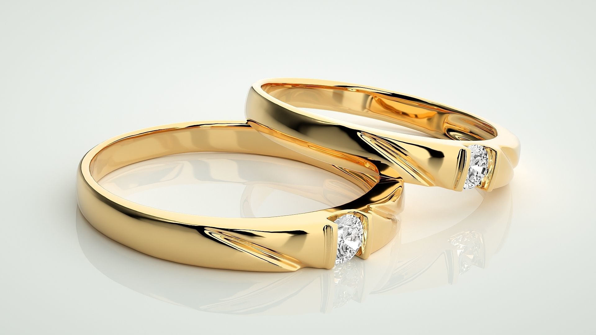 Solitaire Couple Band Ring 3dm stl render detail 3D print model_10