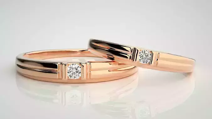 Solitaire Couple Band Ring 3dm stl render detail