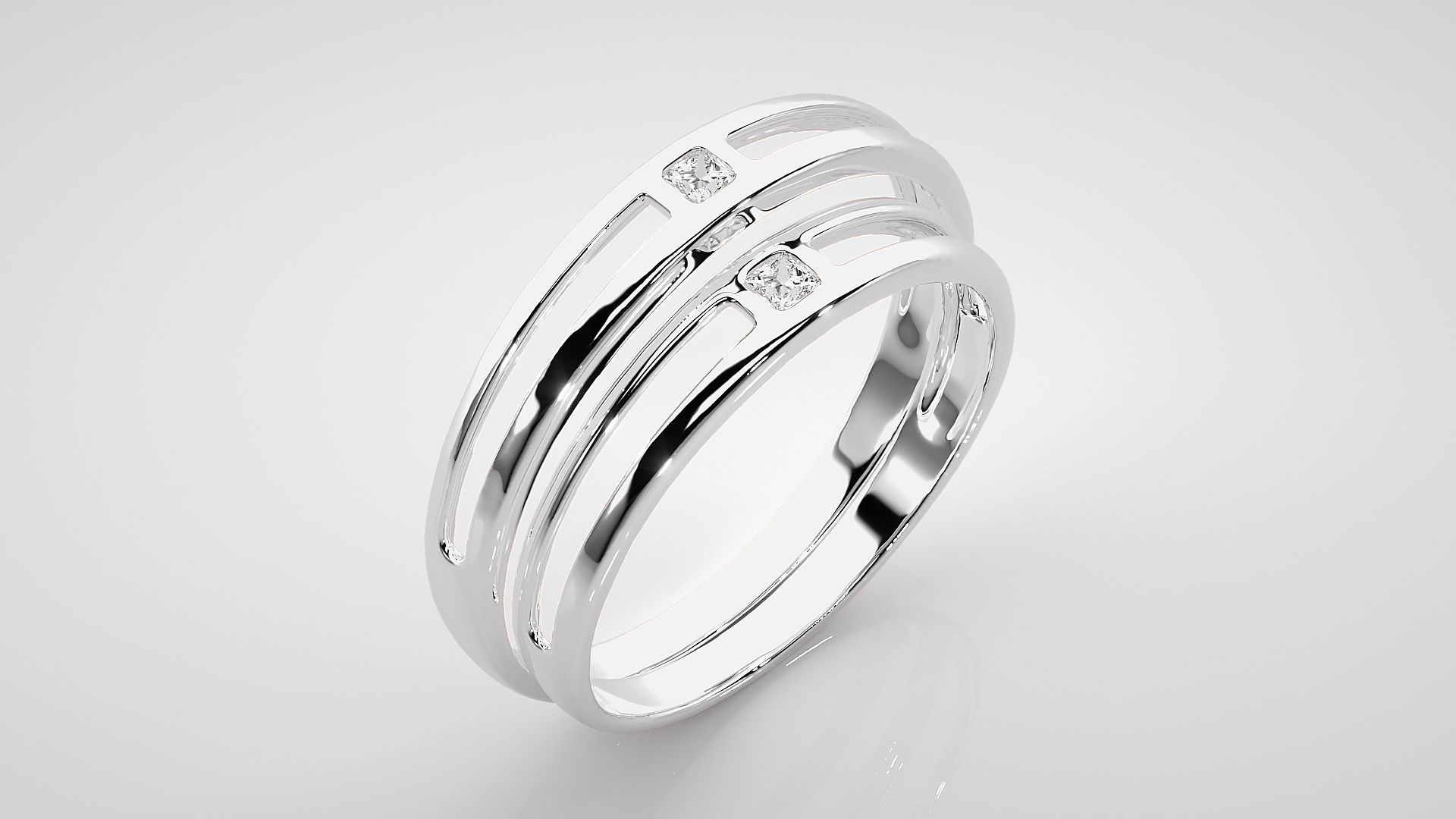 Thin Light wt Solitaire Princess Couple Band Ring 3dm stl render 3D print model_8