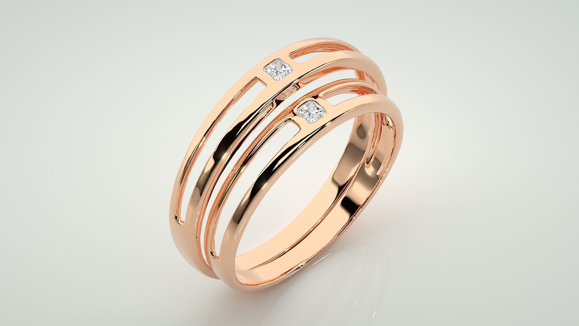 Thin Light wt Solitaire Princess Couple Band Ring 3dm stl render 3D print model_4