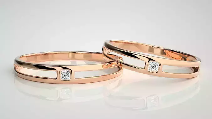 Thin Light wt Solitaire Princess Couple Band Ring 3dm stl render 3D print model