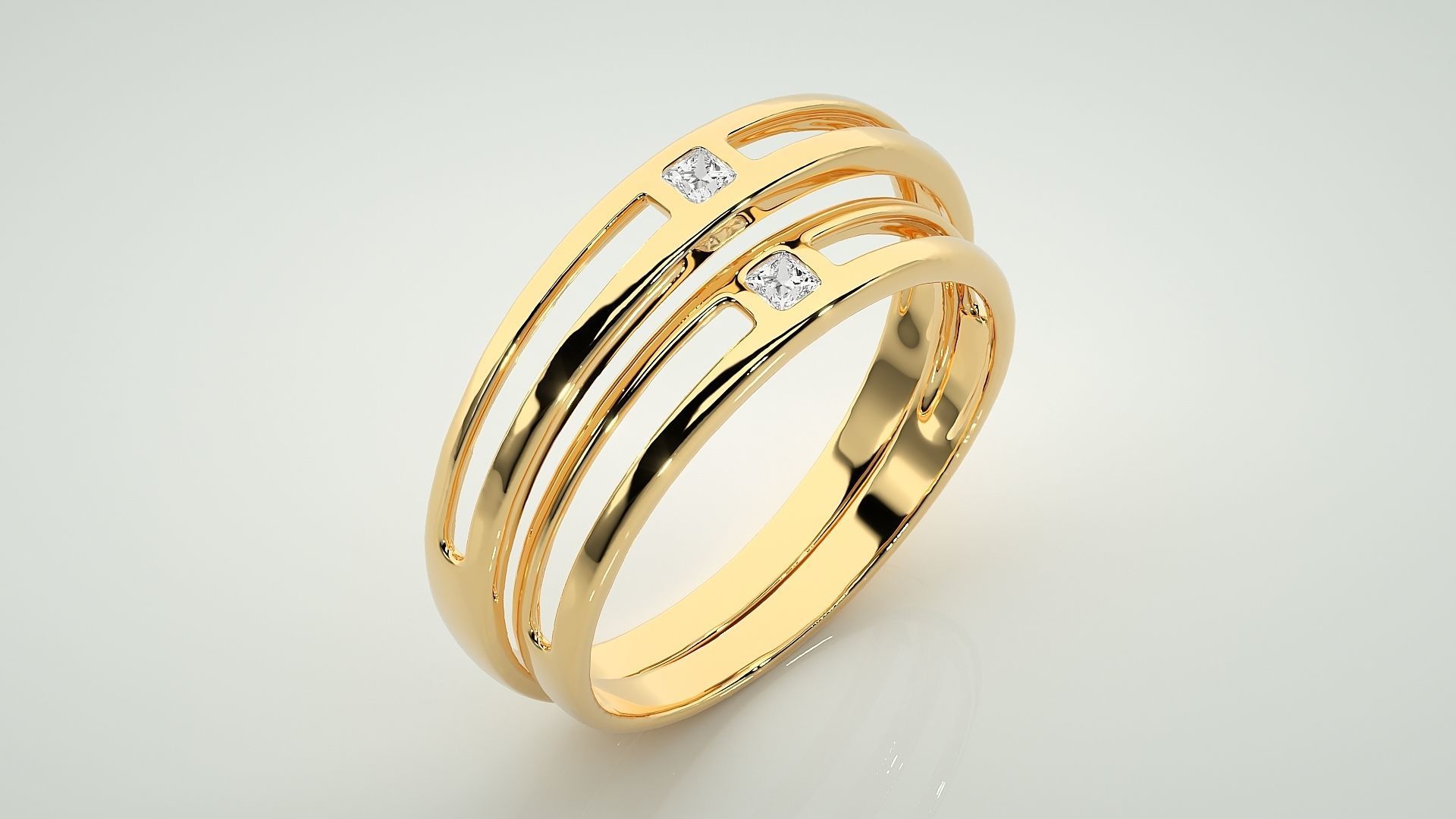 Thin Light wt Solitaire Princess Couple Band Ring 3dm stl render 3D print model_12