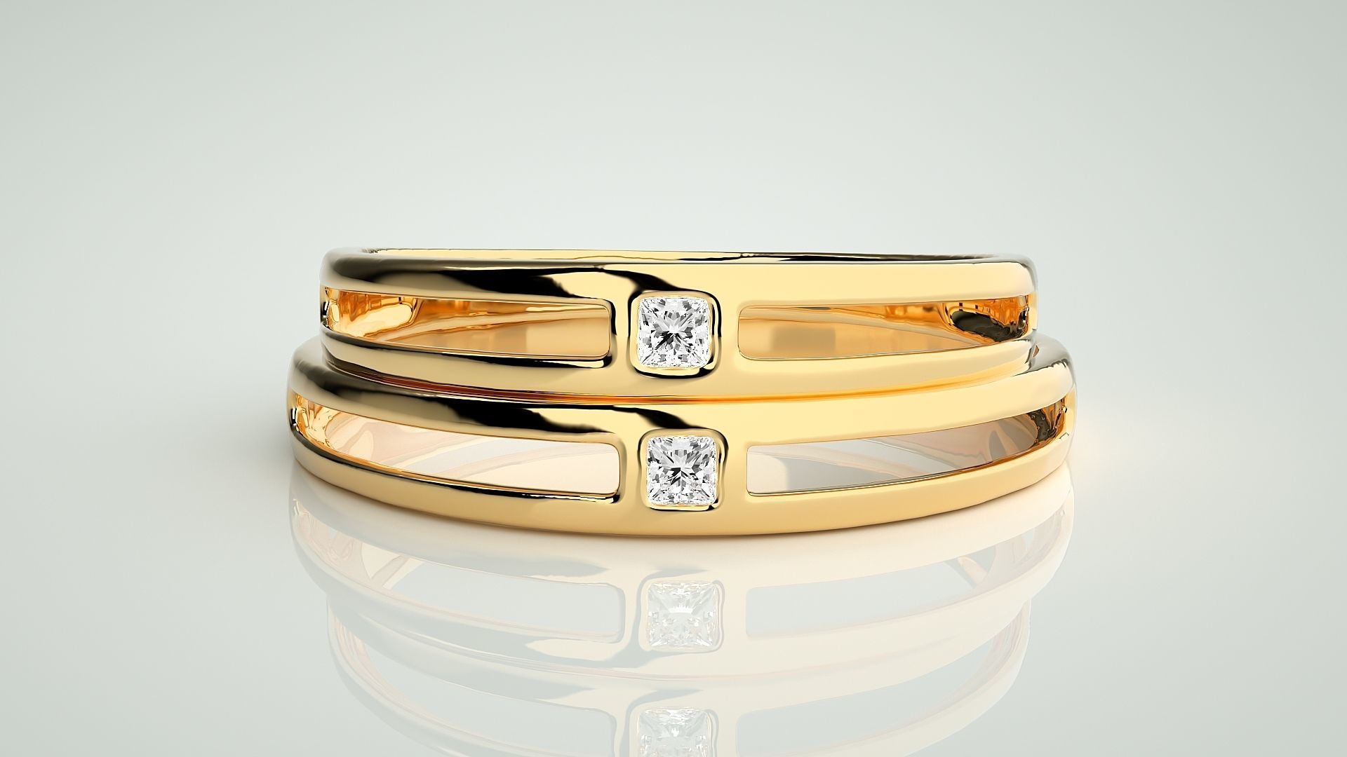 Thin Light wt Solitaire Princess Couple Band Ring 3dm stl render 3D print model_11