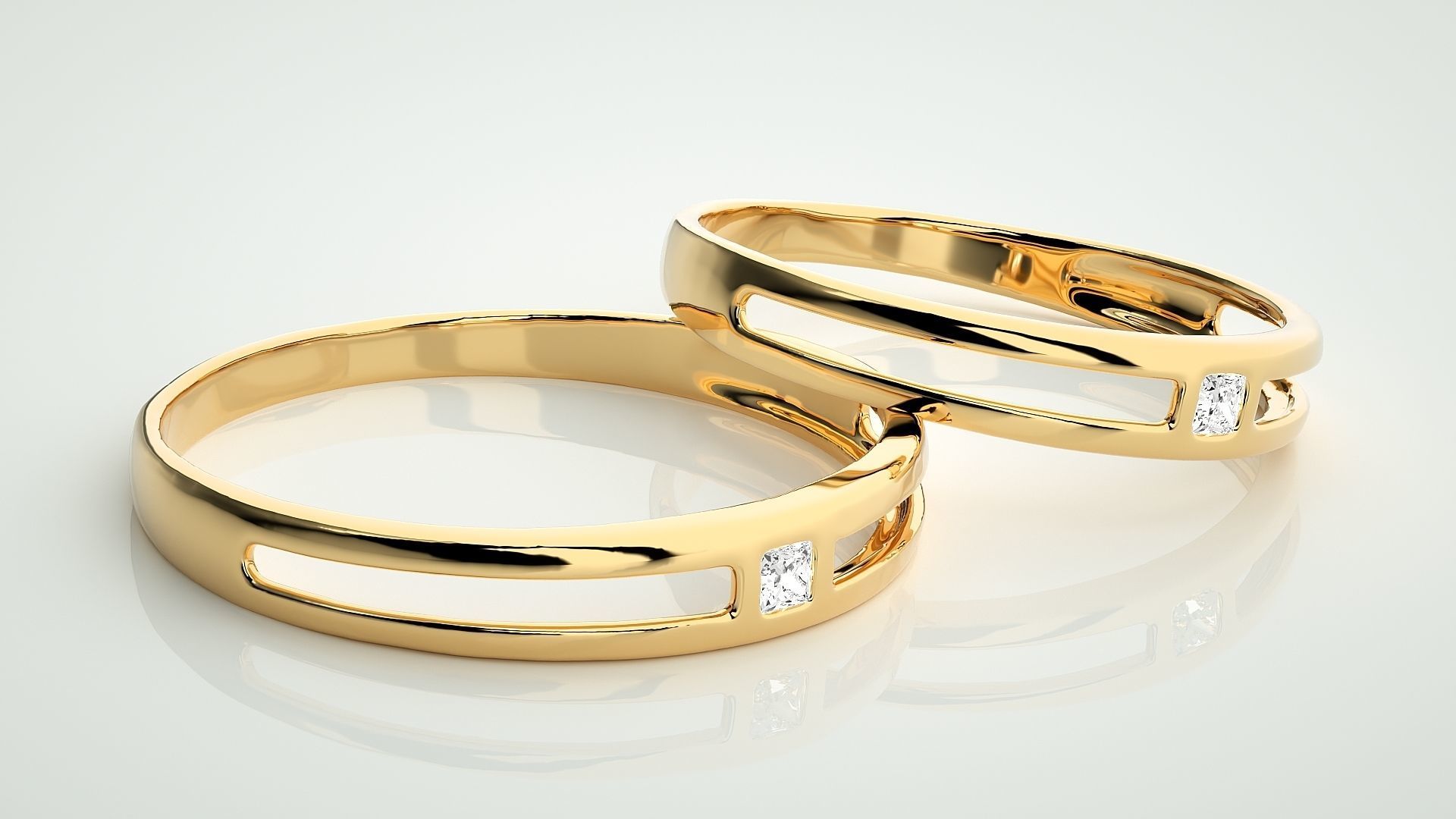 Thin Light wt Solitaire Princess Couple Band Ring 3dm stl render 3D print model_10