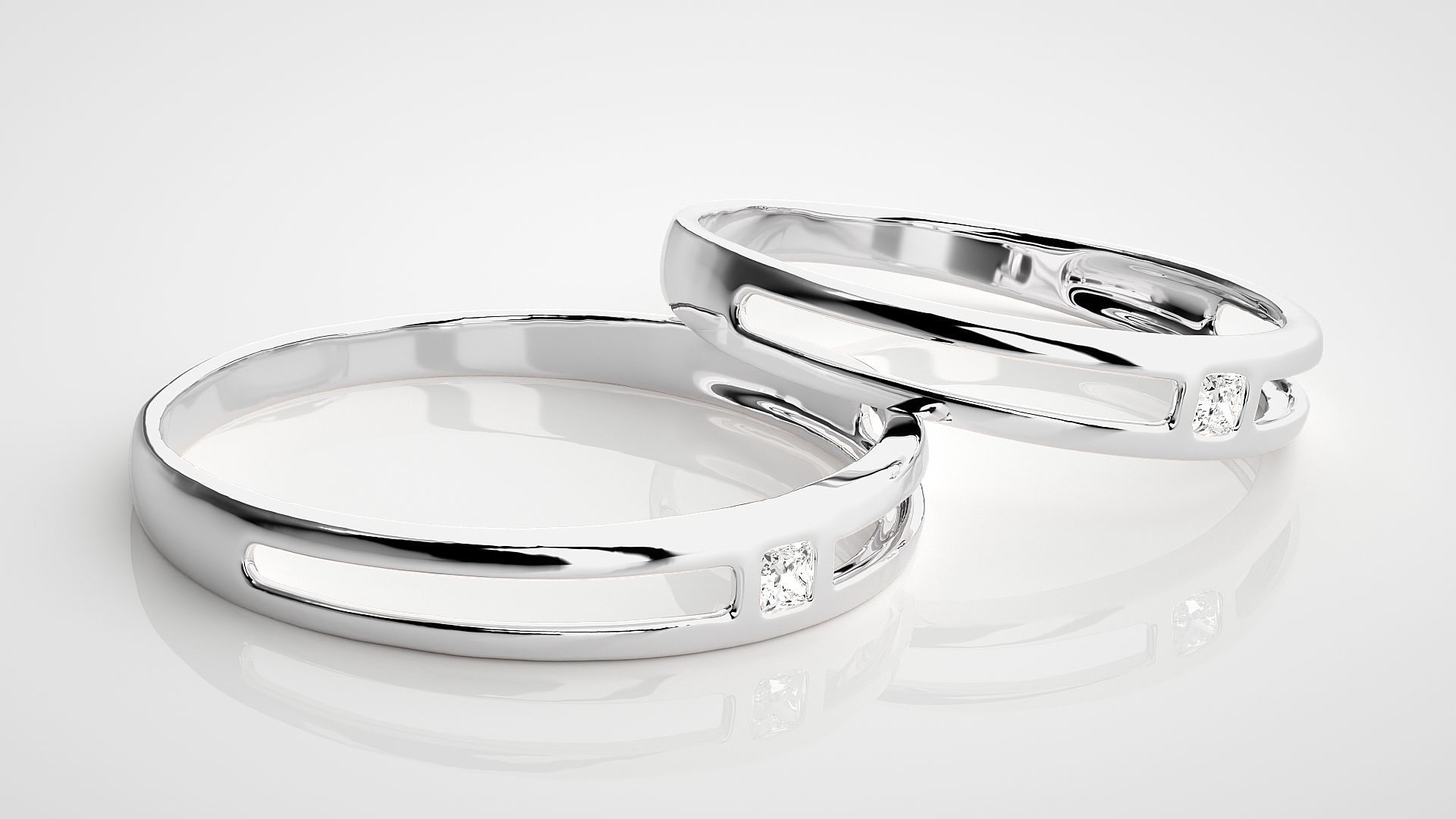 Thin Light wt Solitaire Princess Couple Band Ring 3dm stl render 3D print model_6