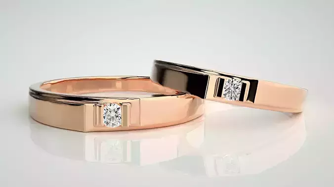 Solitaire Couple Band Ring 3dm stl render detail