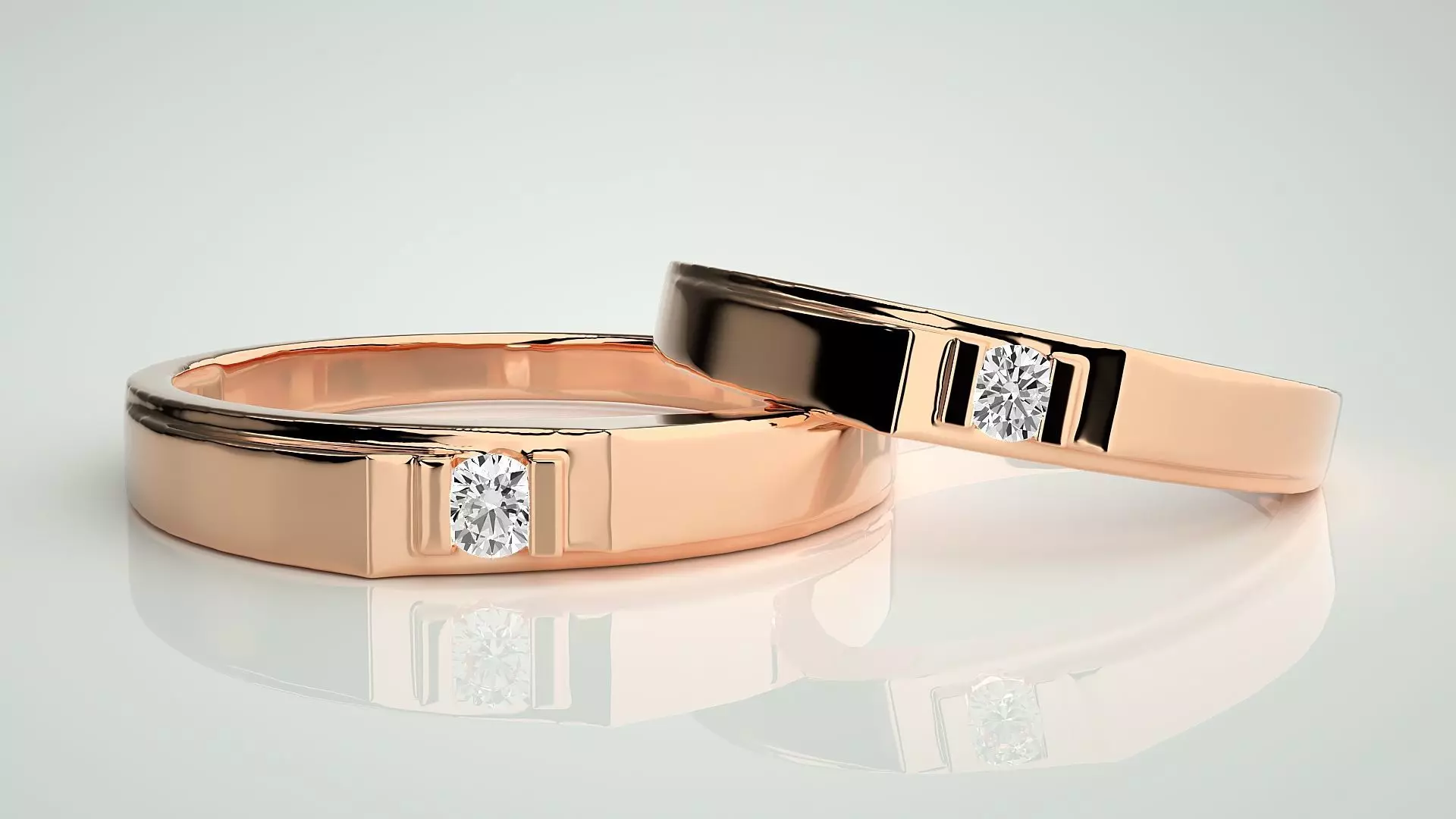 Solitaire Couple Band Ring 3dm stl render detail 3D print model