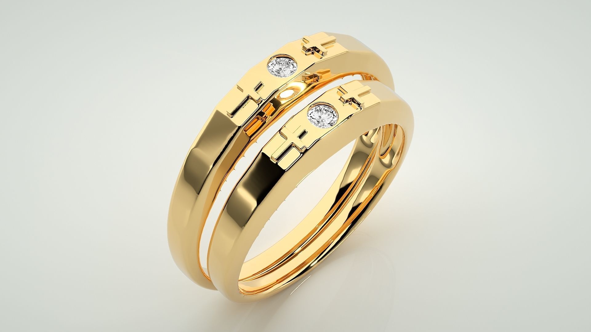 Solitaire Cross Couple Band Ring 3dm stl render detail 3D print model_12