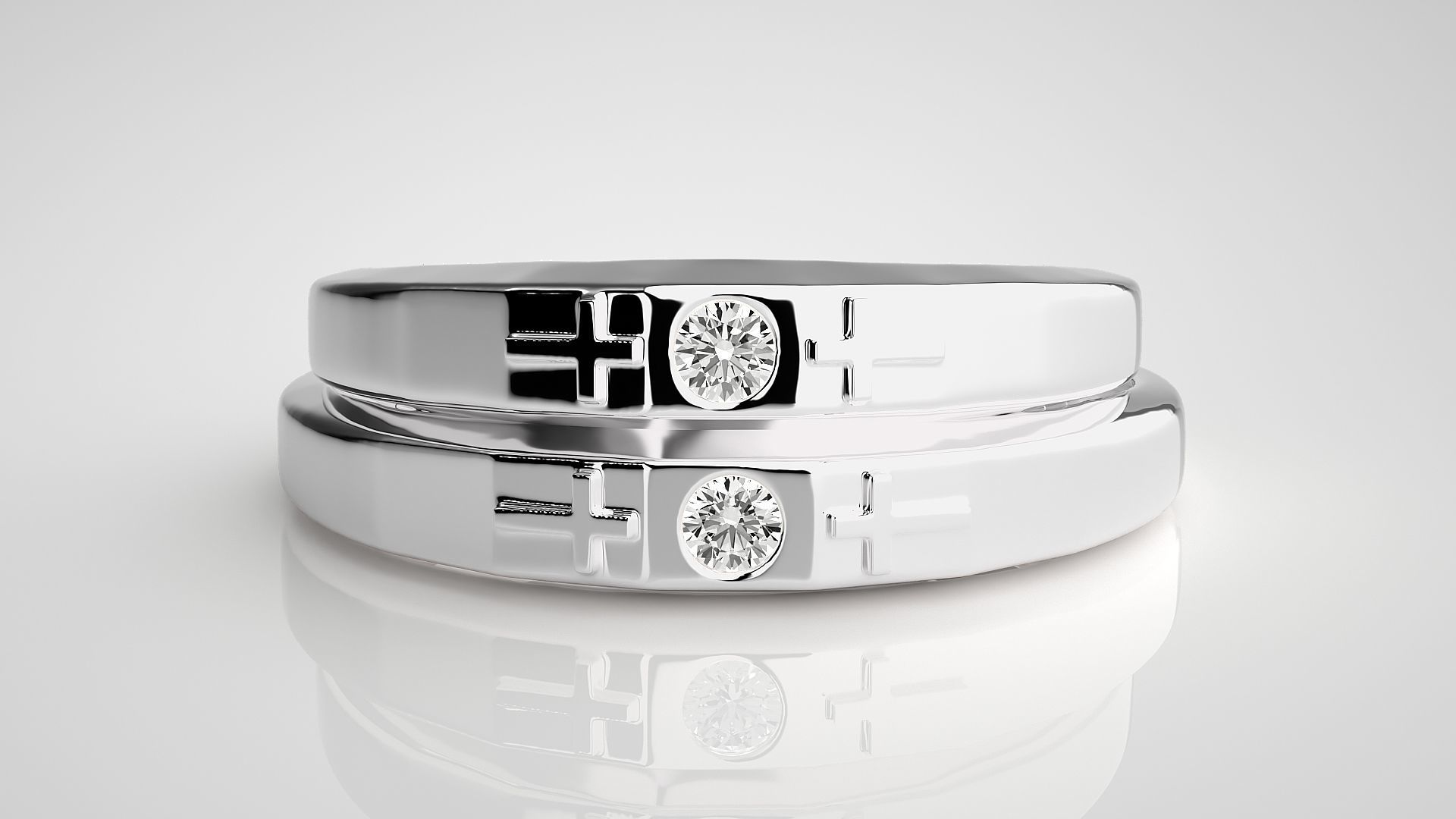Solitaire Cross Couple Band Ring 3dm stl render detail 3D print model_7