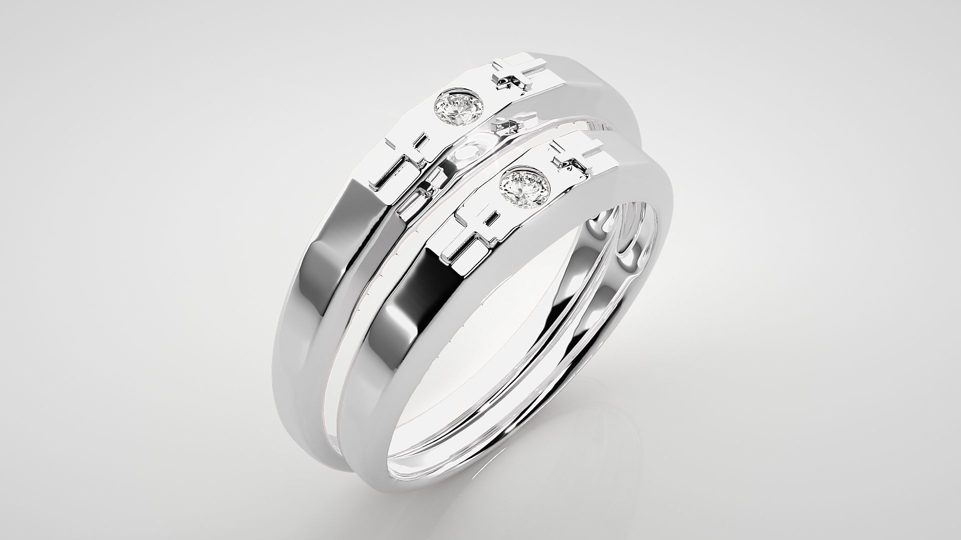 Solitaire Cross Couple Band Ring 3dm stl render detail 3D print model_8