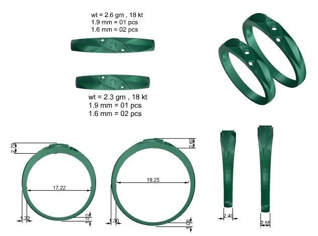 Solitaire Cross Couple Band Ring 3dm stl render detail 3D print model_4