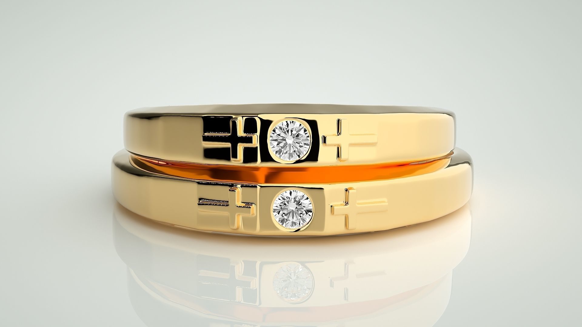 Solitaire Cross Couple Band Ring 3dm stl render detail 3D print model_11