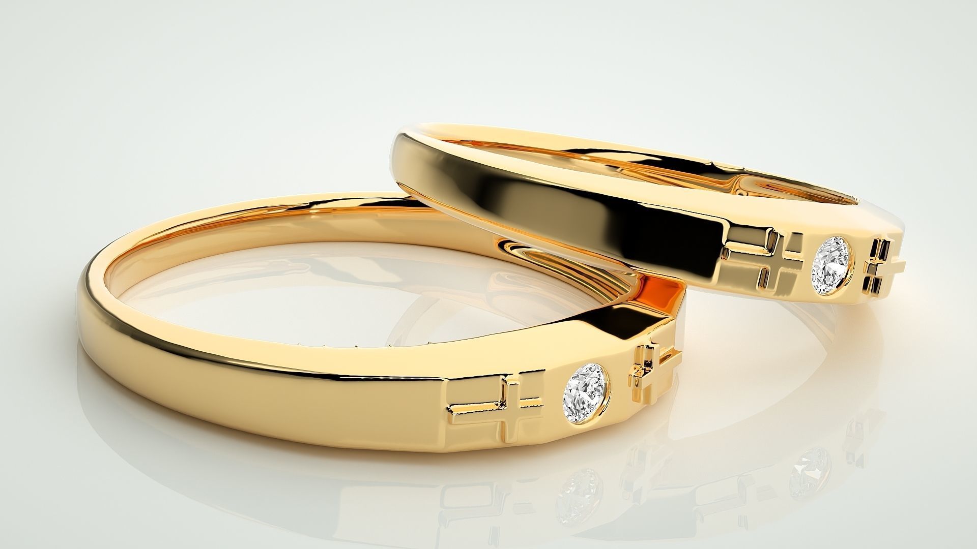 Solitaire Cross Couple Band Ring 3dm stl render detail 3D print model_10