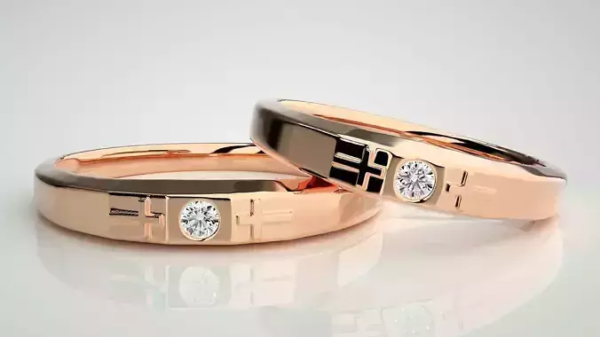 Solitaire Cross Couple Band Ring 3dm stl render detail 3D print model
