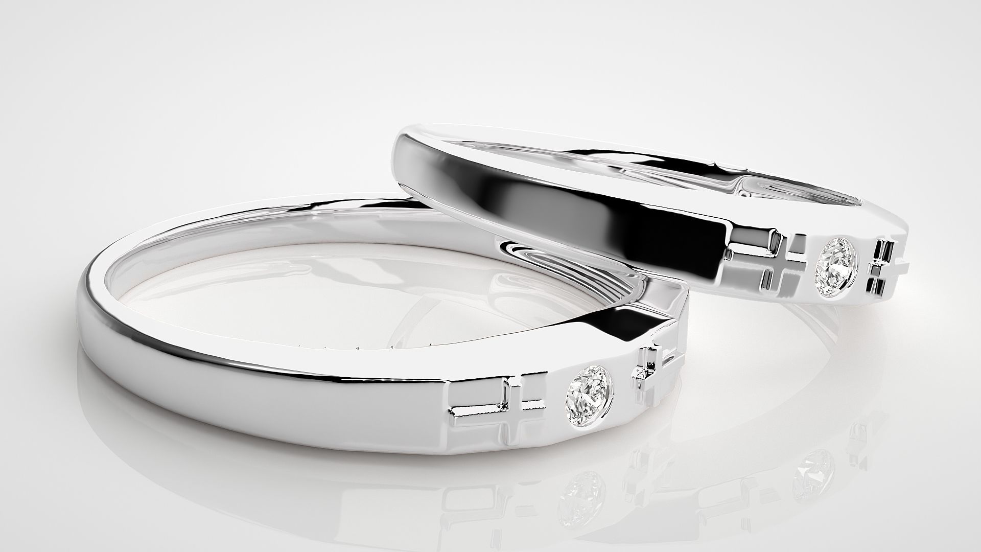 Solitaire Cross Couple Band Ring 3dm stl render detail 3D print model_6