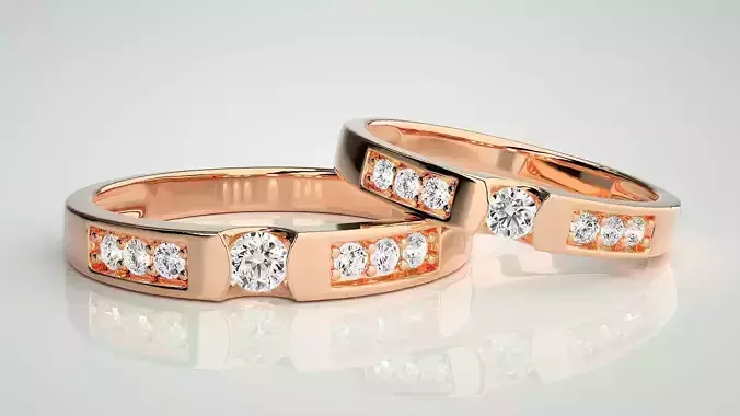 Solitaire Couple Band Ring 3dm stl render detail