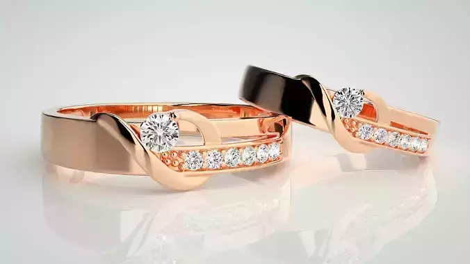 Solitaire Couple Band Ring 3dm stl render detail 3D print model