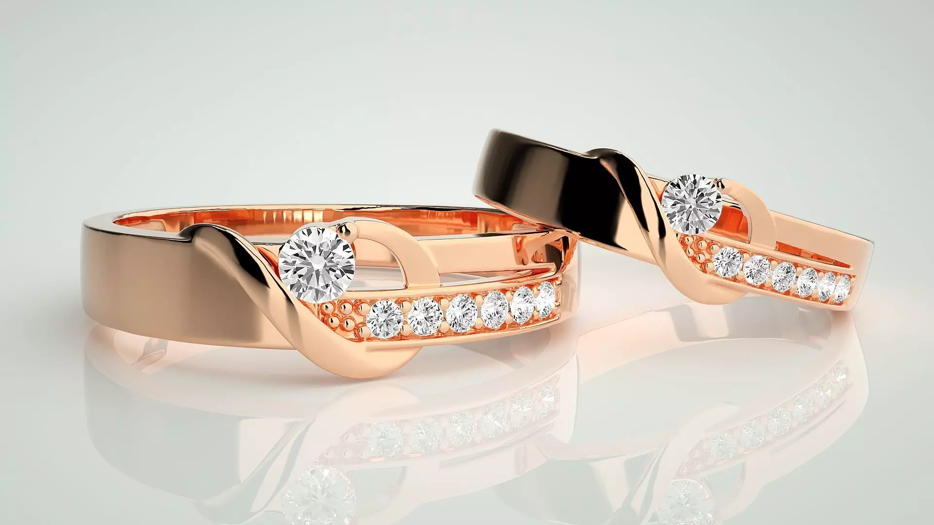 Solitaire Couple Band Ring 3dm stl render detail 3D print model_0