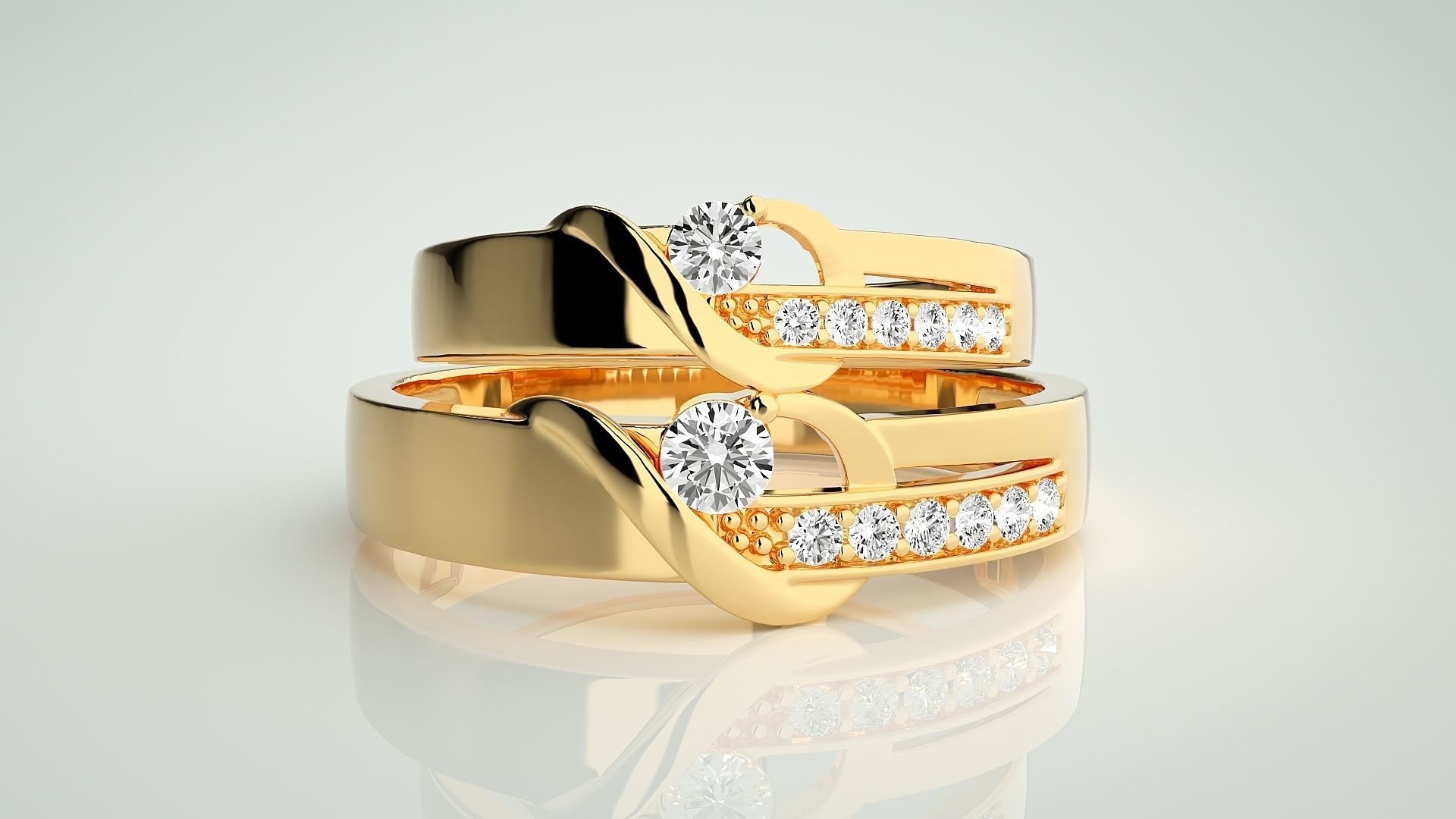 Solitaire Couple Band Ring 3dm stl render detail 3D print model_11