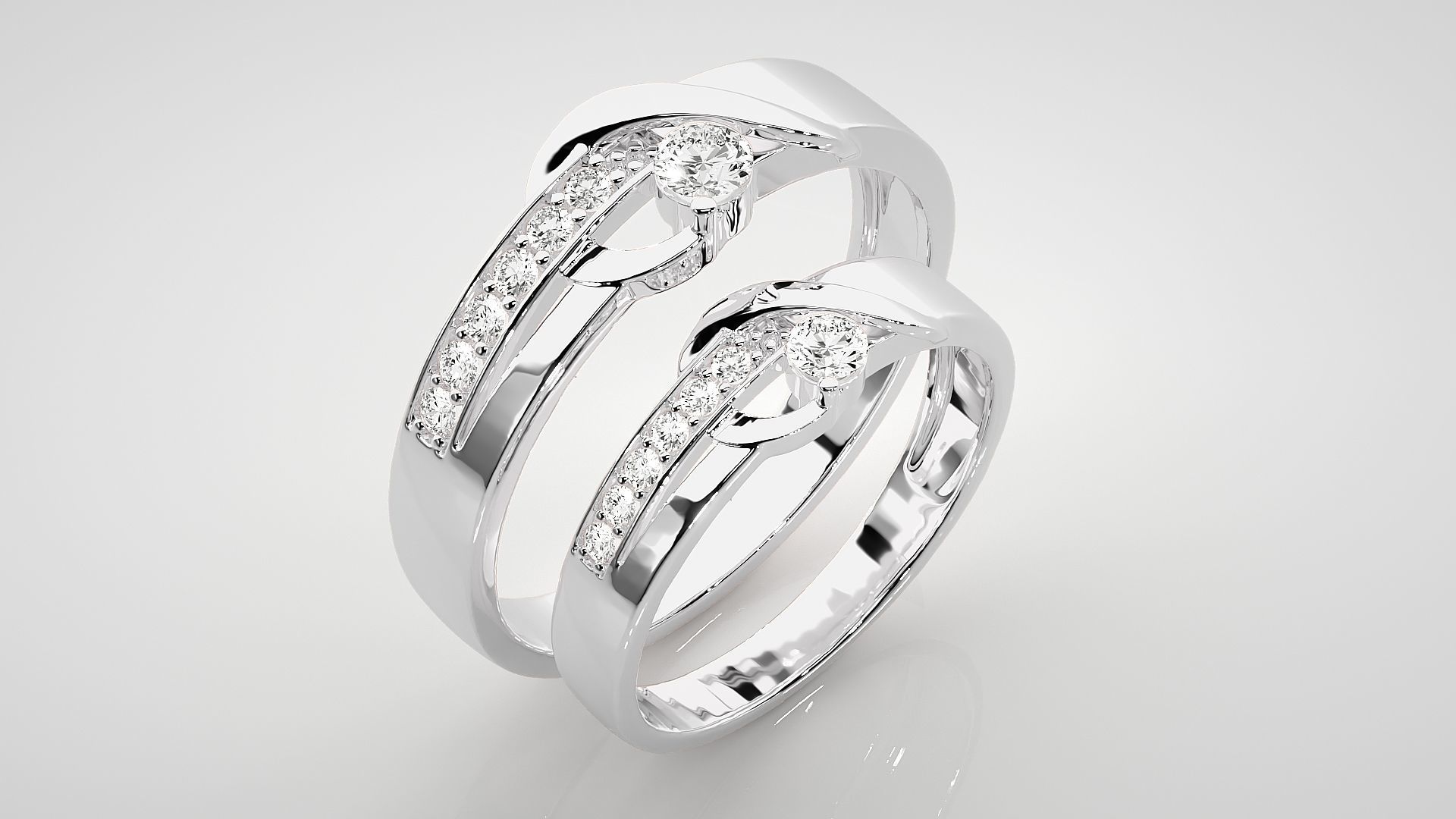 Solitaire Couple Band Ring 3dm stl render detail 3D print model_8