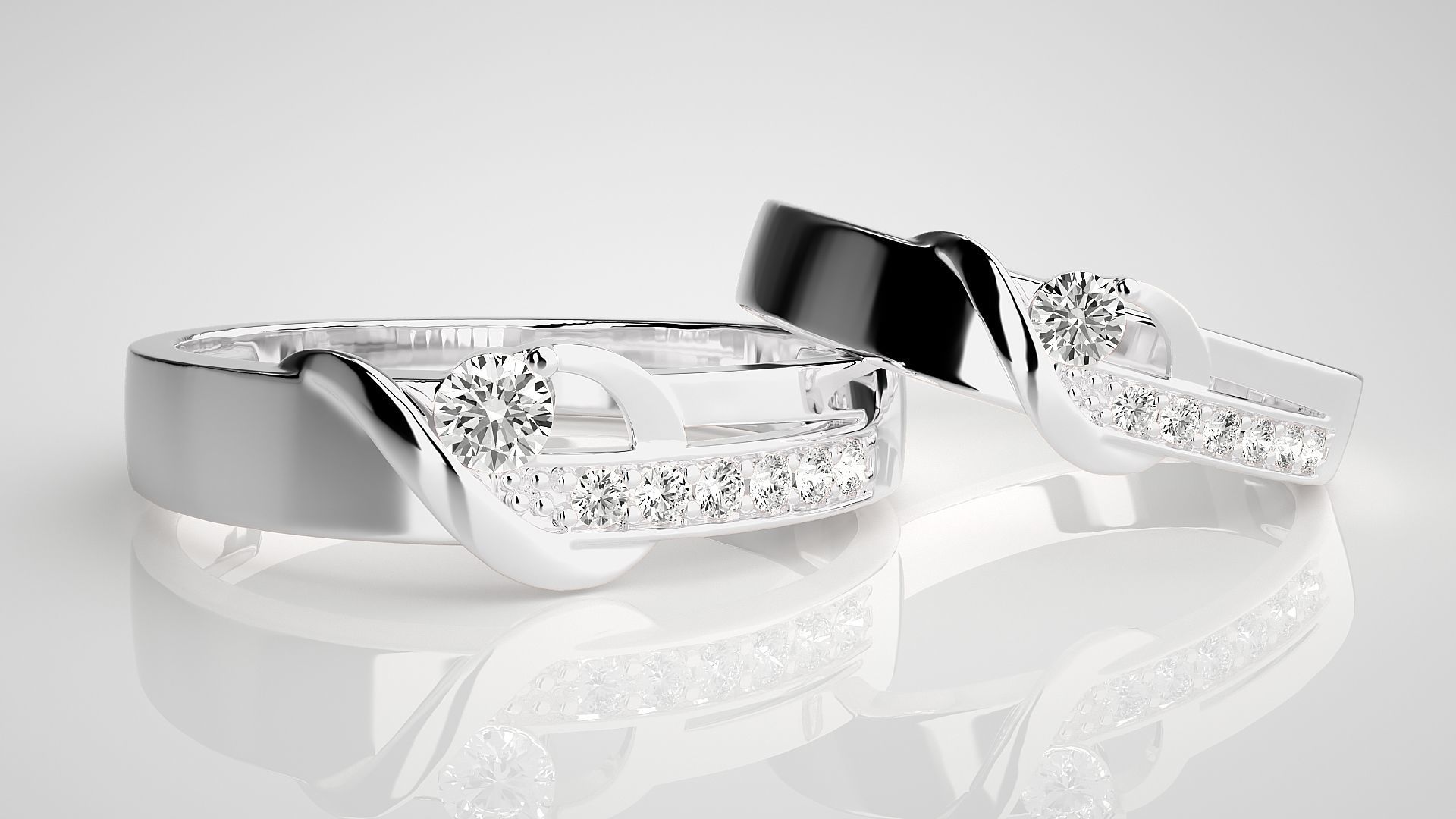 Solitaire Couple Band Ring 3dm stl render detail 3D print model_5