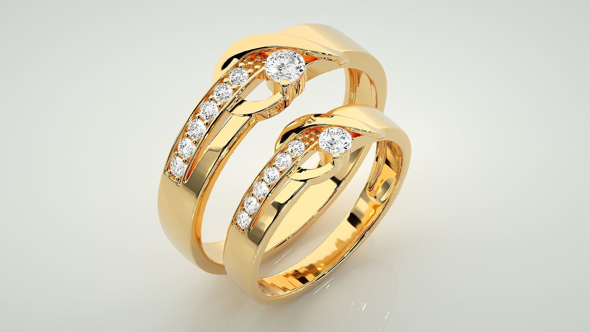 Solitaire Couple Band Ring 3dm stl render detail 3D print model_12