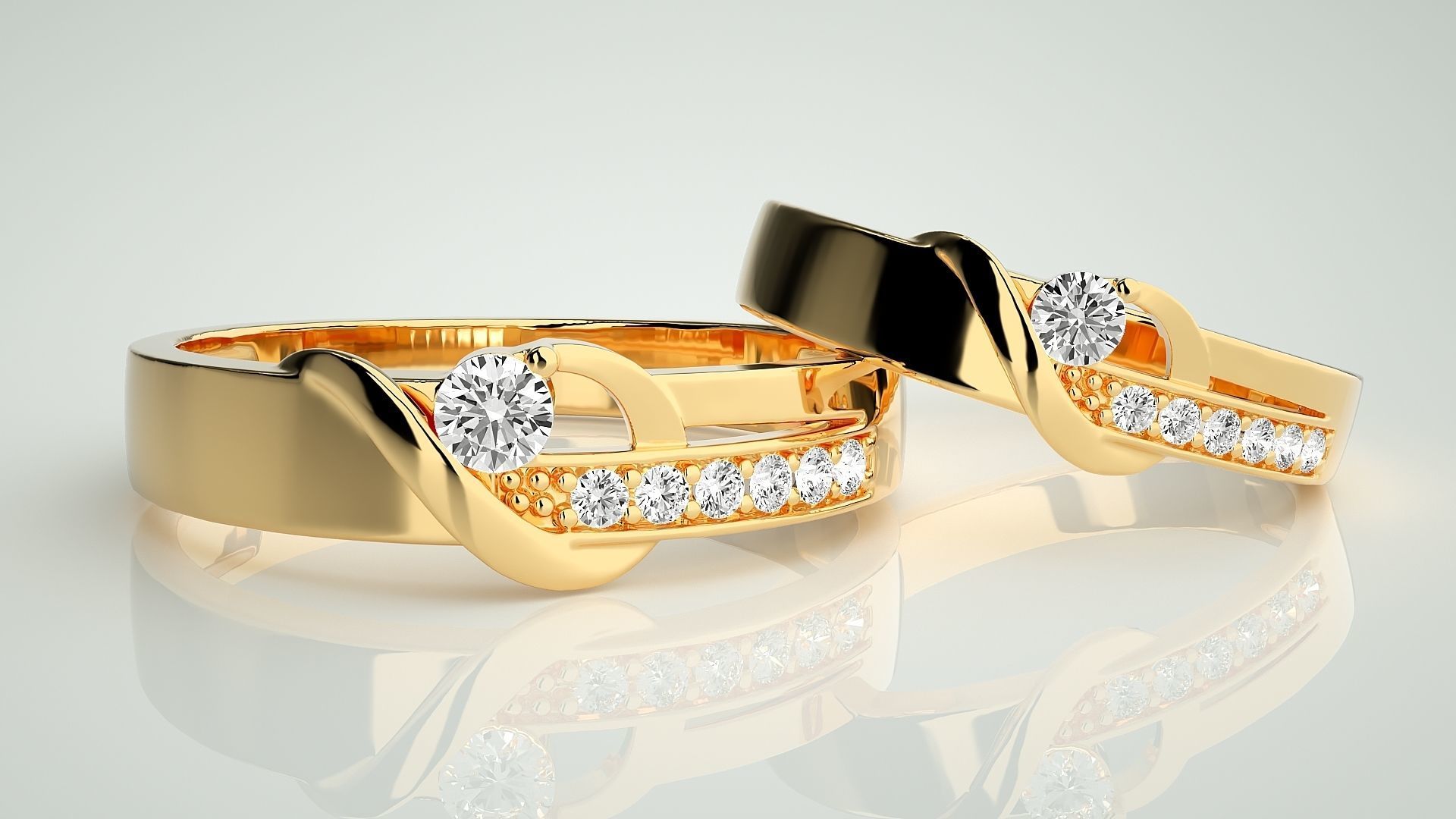 Solitaire Couple Band Ring 3dm stl render detail 3D print model_9