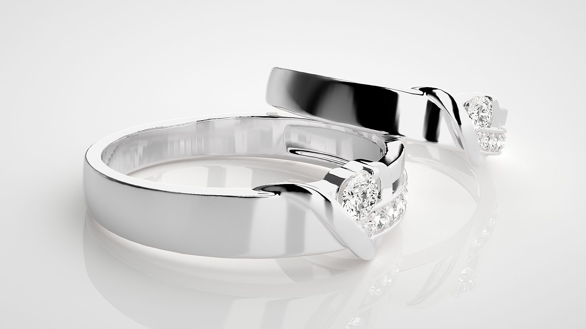 Solitaire Couple Band Ring 3dm stl render detail 3D print model_6