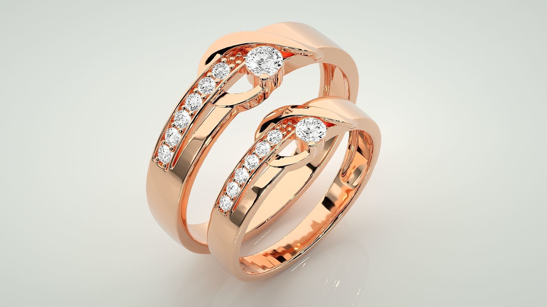Solitaire Couple Band Ring 3dm stl render detail 3D print model_4