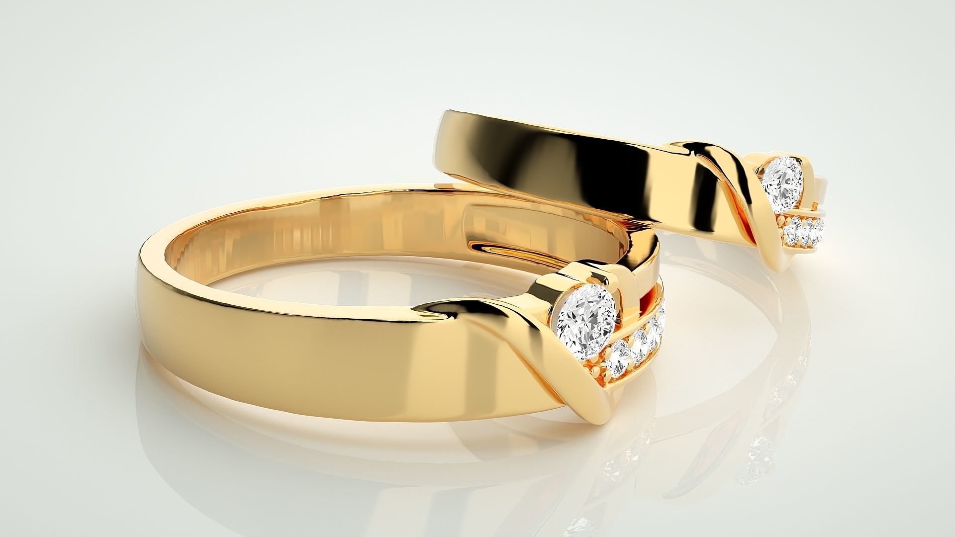 Solitaire Couple Band Ring 3dm stl render detail 3D print model_10
