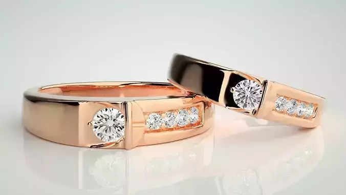 Solitaire Couple Band Ring 3dm stl render detail