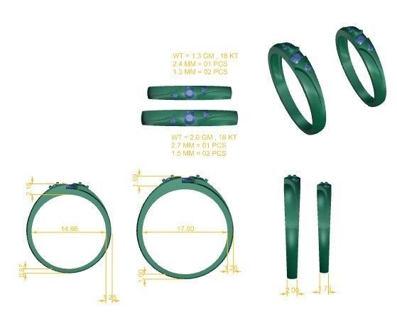 Solitaire Couple Band Ring 3dm stl render detail 3D print model_3