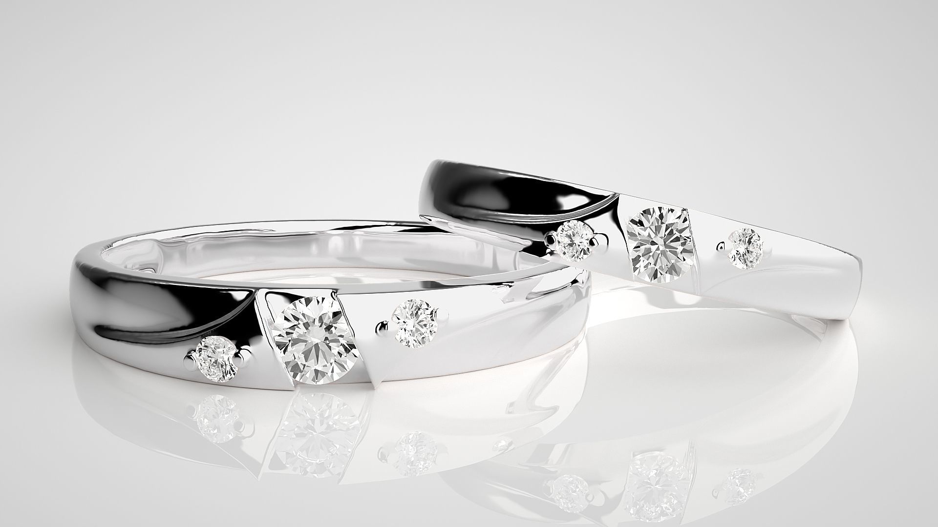 Solitaire Couple Band Ring 3dm stl render detail 3D print model_5