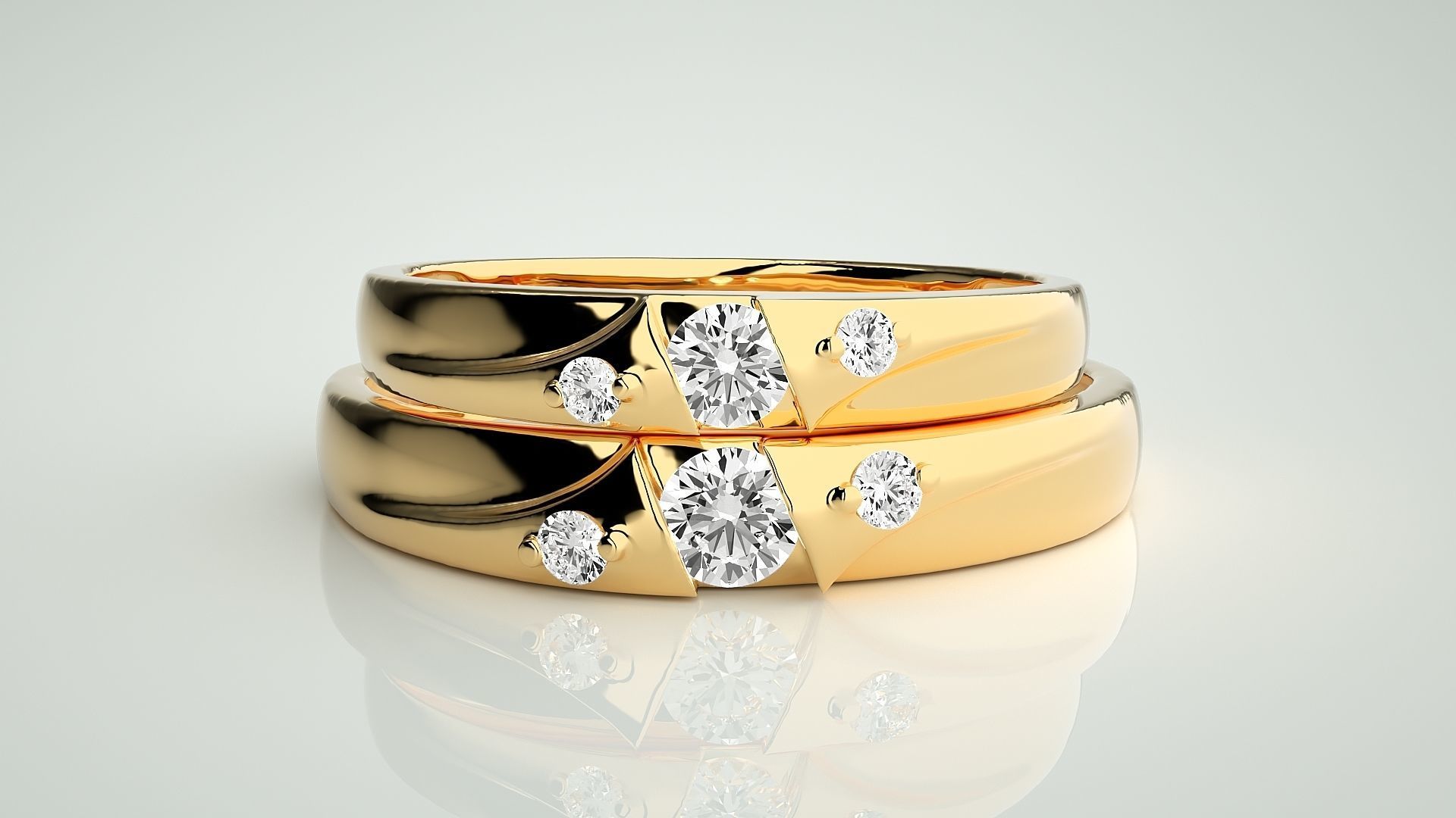 Solitaire Couple Band Ring 3dm stl render detail 3D print model_11