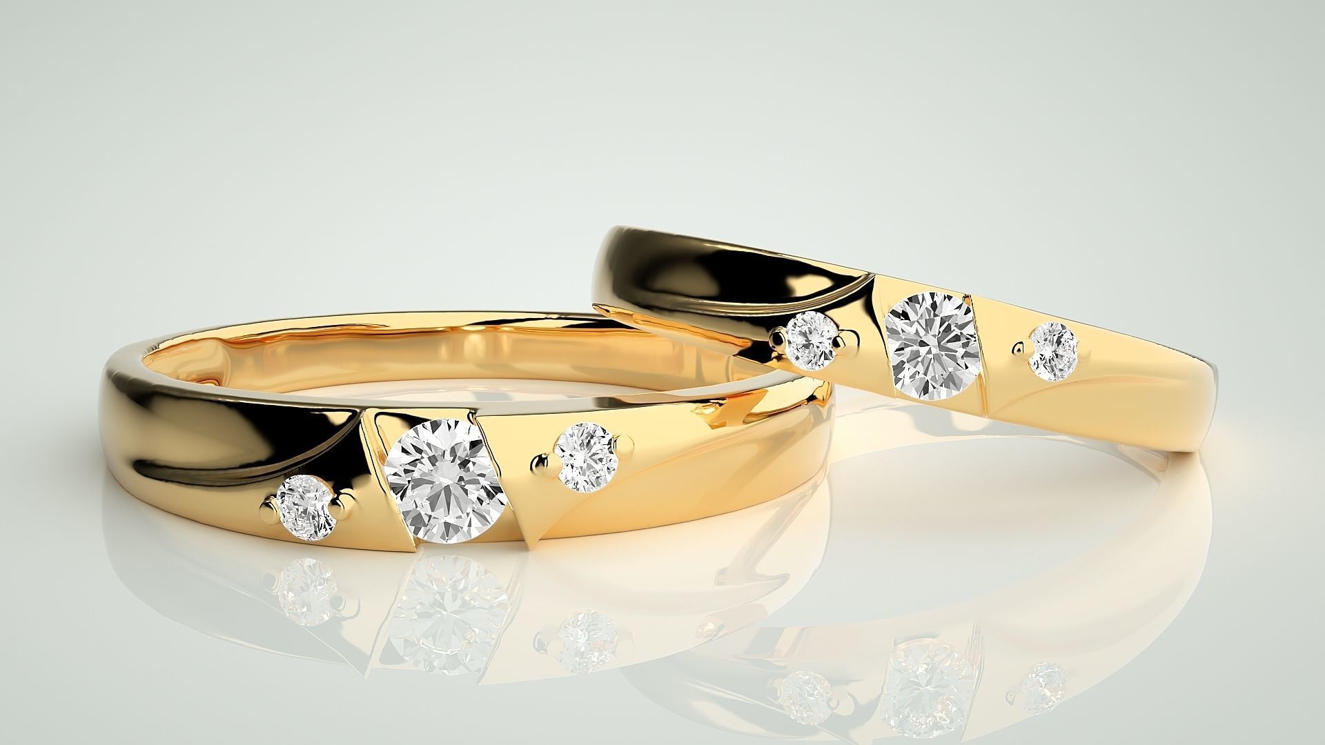 Solitaire Couple Band Ring 3dm stl render detail 3D print model_9