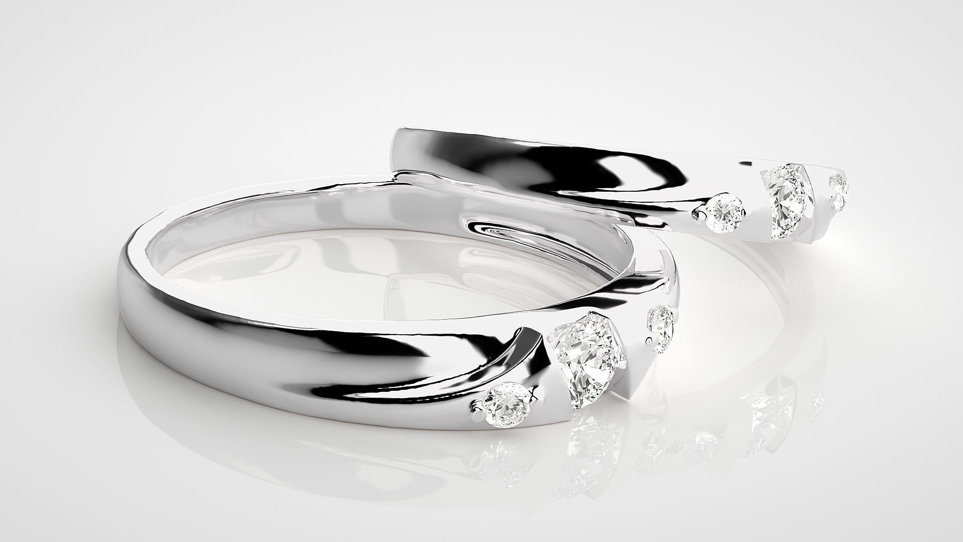 Solitaire Couple Band Ring 3dm stl render detail 3D print model_6