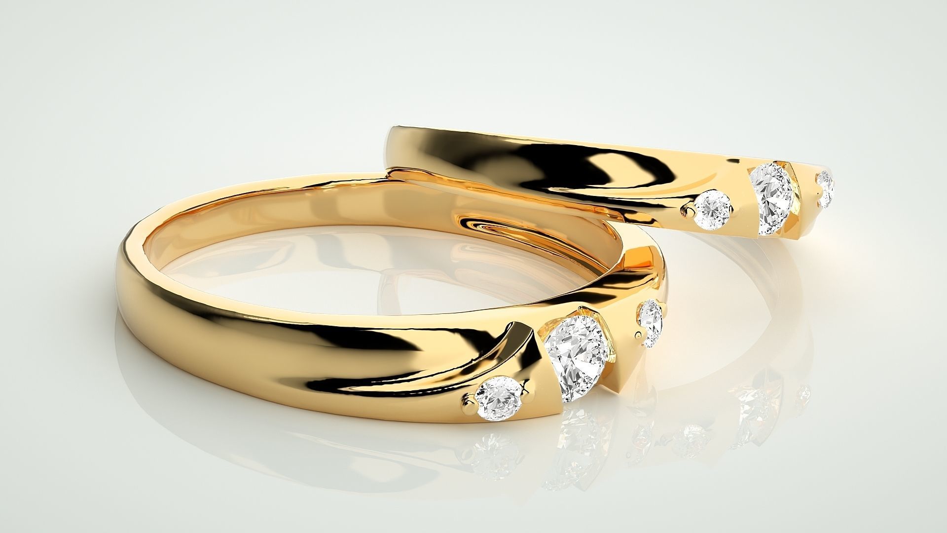 Solitaire Couple Band Ring 3dm stl render detail 3D print model_10