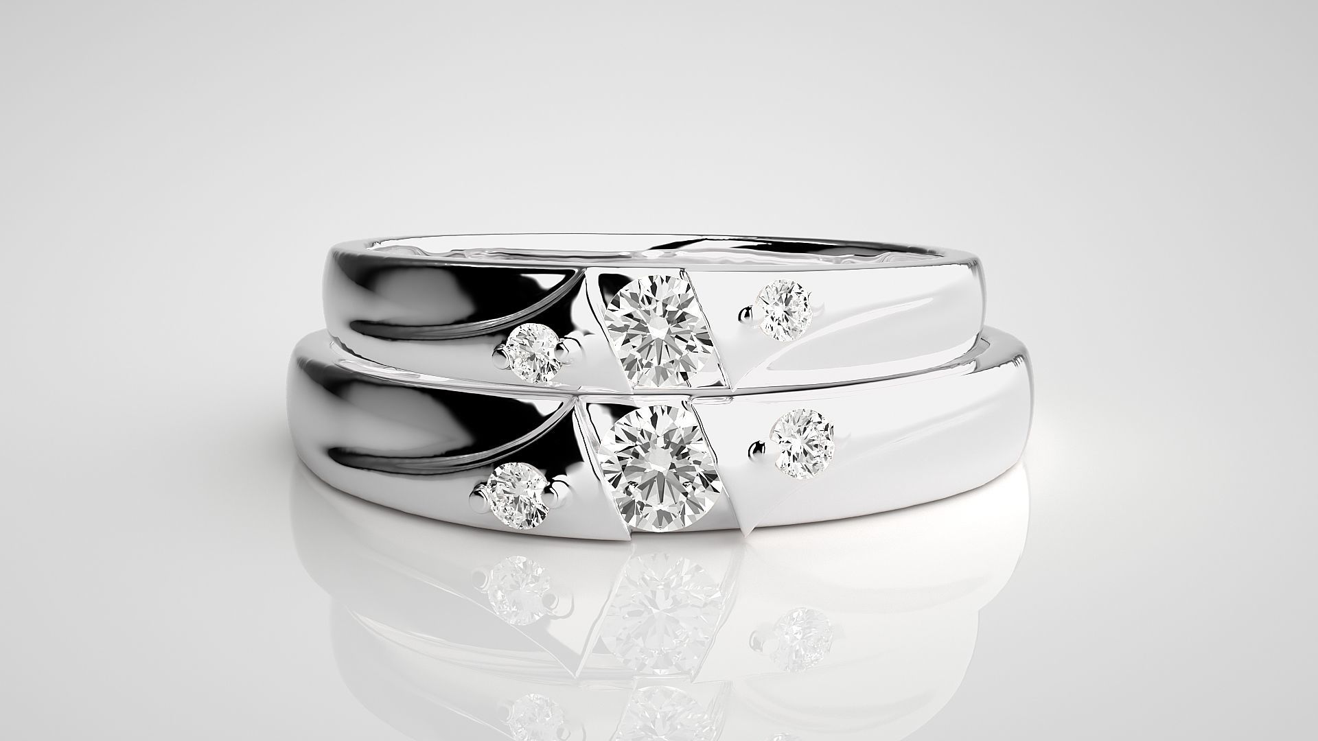 Solitaire Couple Band Ring 3dm stl render detail 3D print model_7