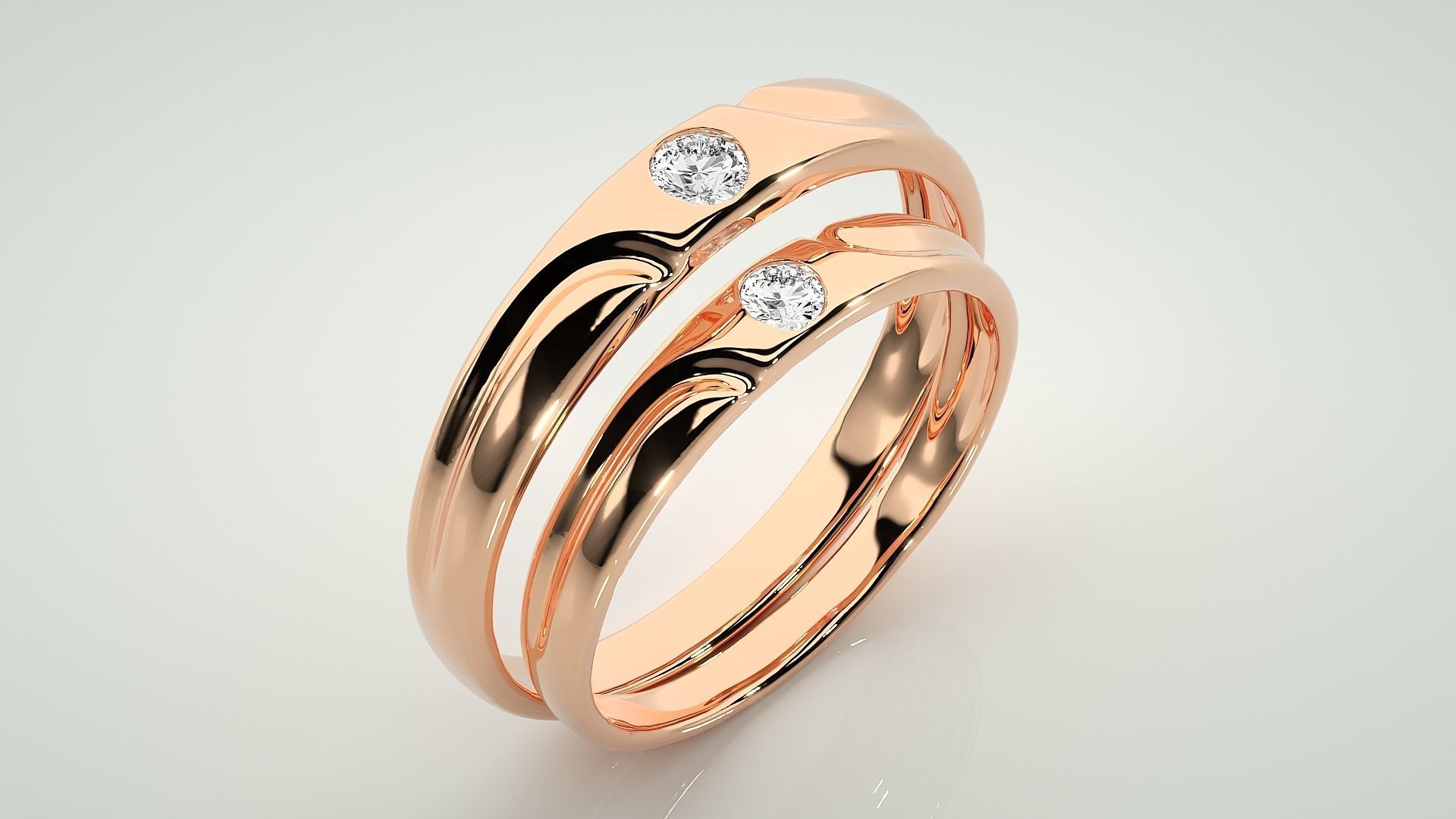 Solitaire Couple Band Ring 3dm stl render detail 3D print model_4
