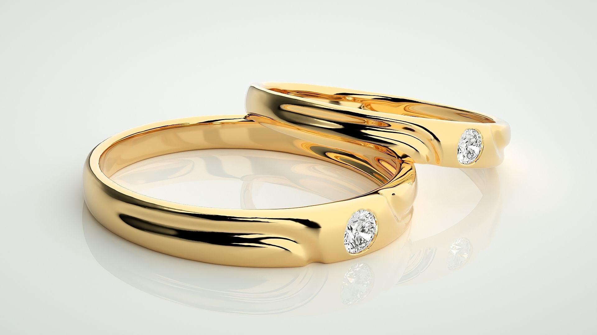 Solitaire Couple Band Ring 3dm stl render detail 3D print model_10