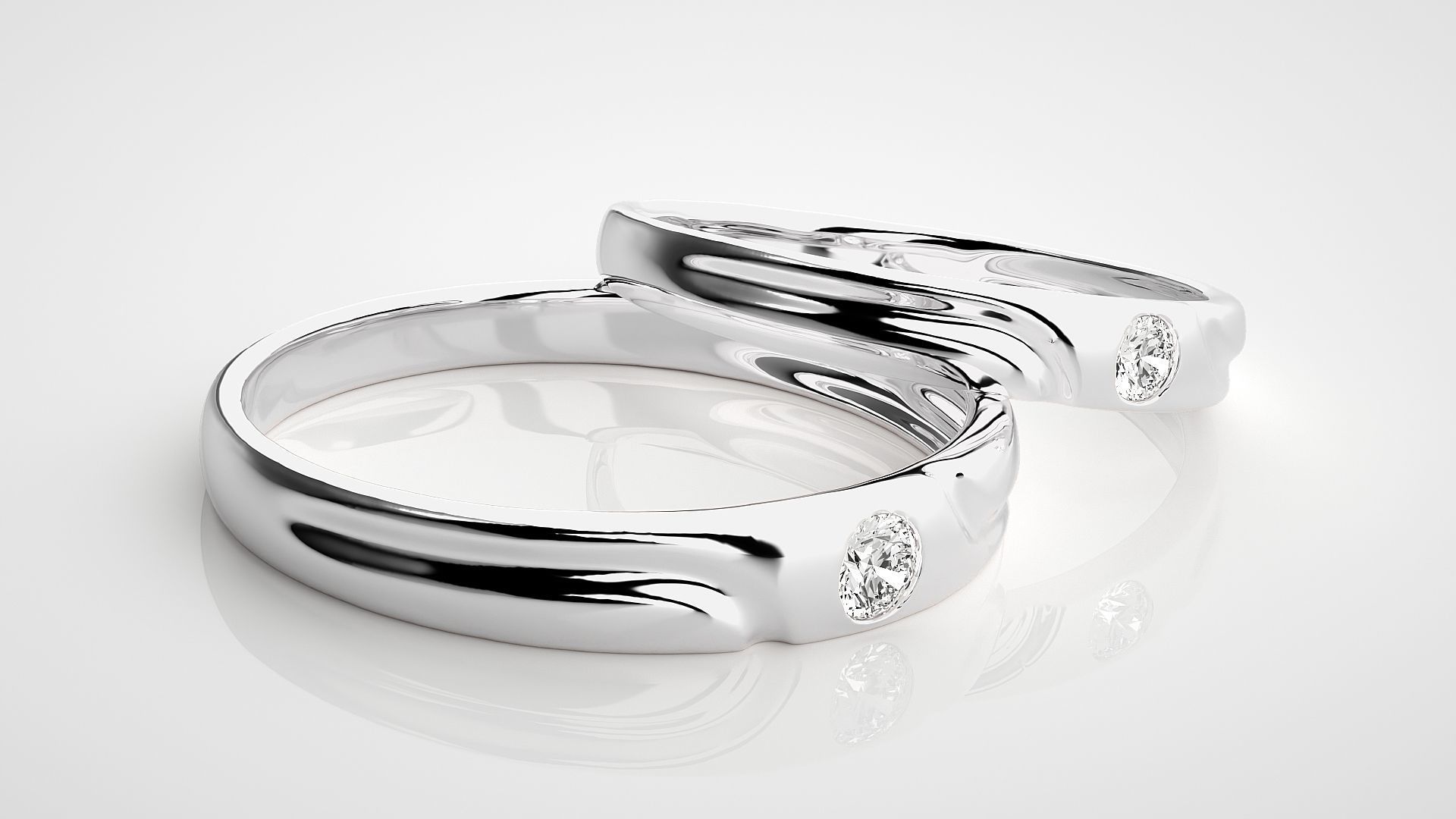 Solitaire Couple Band Ring 3dm stl render detail 3D print model_6