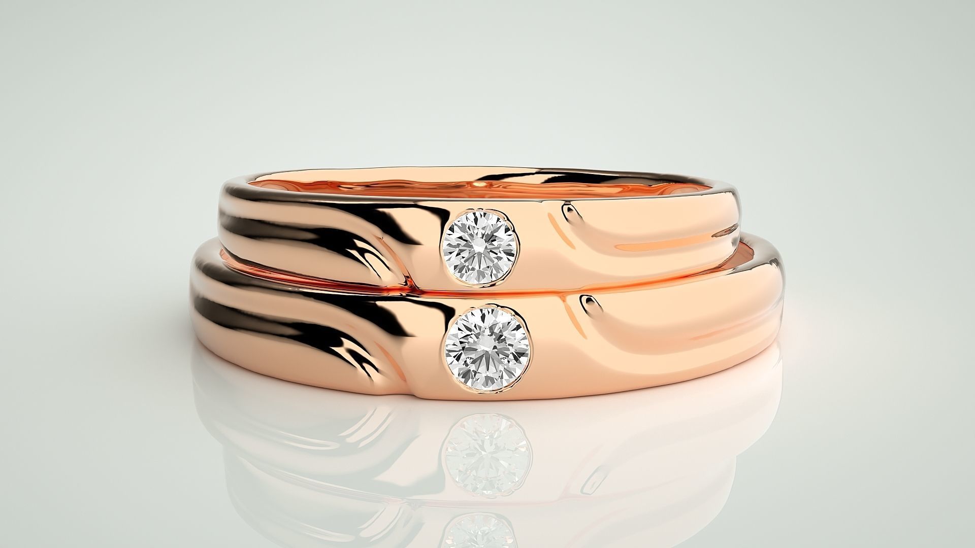 Solitaire Couple Band Ring 3dm stl render detail 3D print model_2